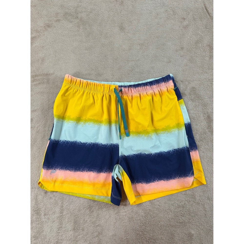 Fabletics Active Shorts Mens L Multicolor Stripe Zipper Pockets Drawstring EUC